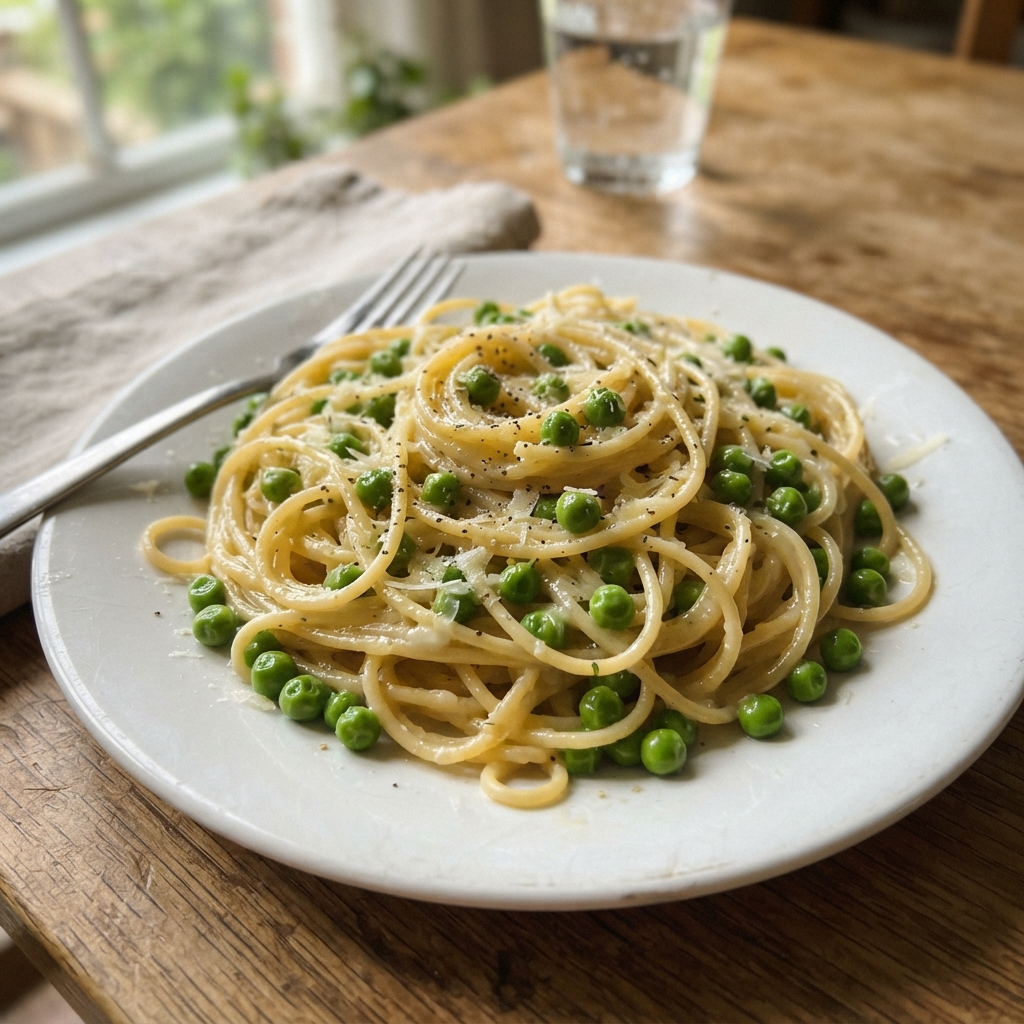 One-Pan Garlic Butter Pasta with Peas and Parmesan
