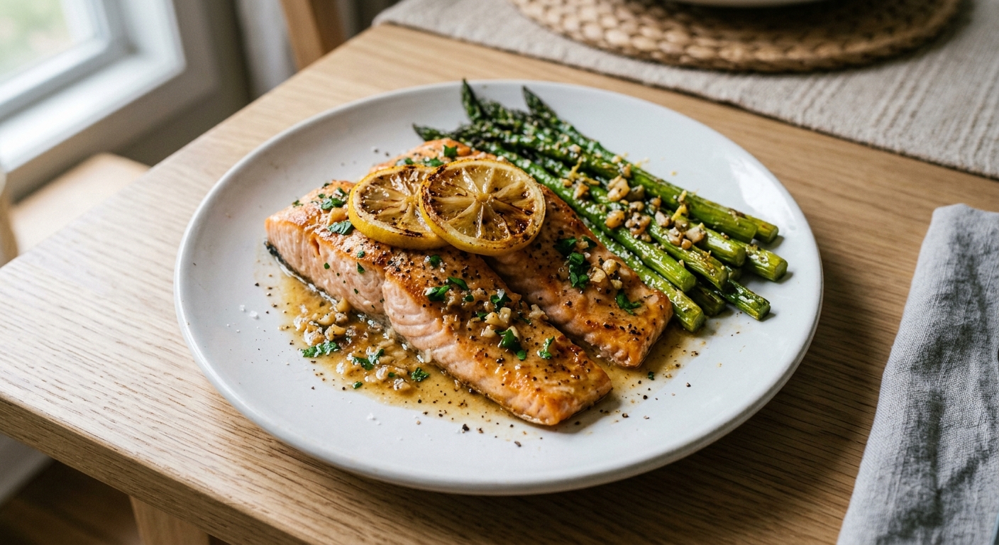 One-Pan Garlic Butter Lemon Salmon and Asparagus