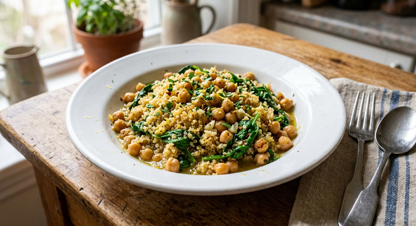 One-Pan Lemon Garlic Chickpea and Quinoa Skillet