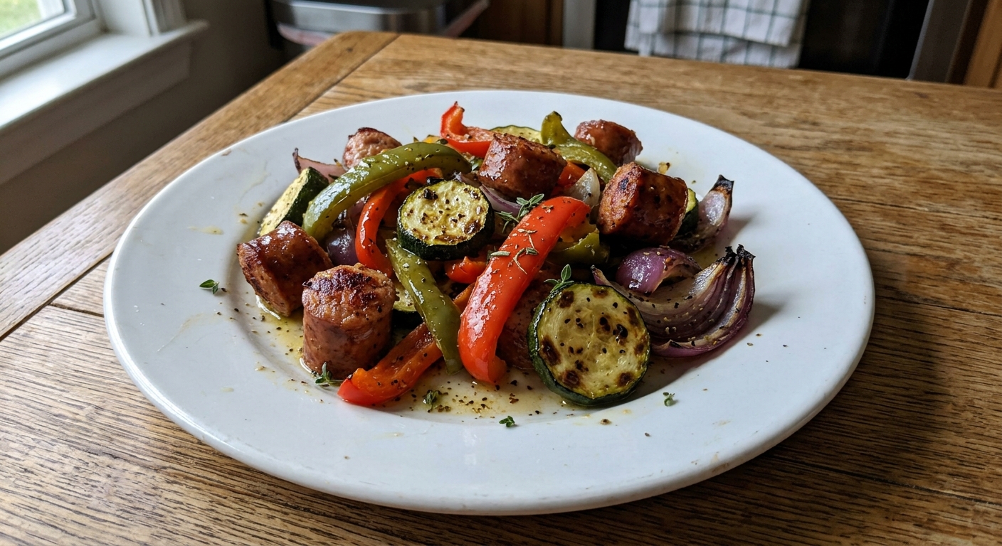 One-Pan Lemon Herb Sausage and Veggie Roast