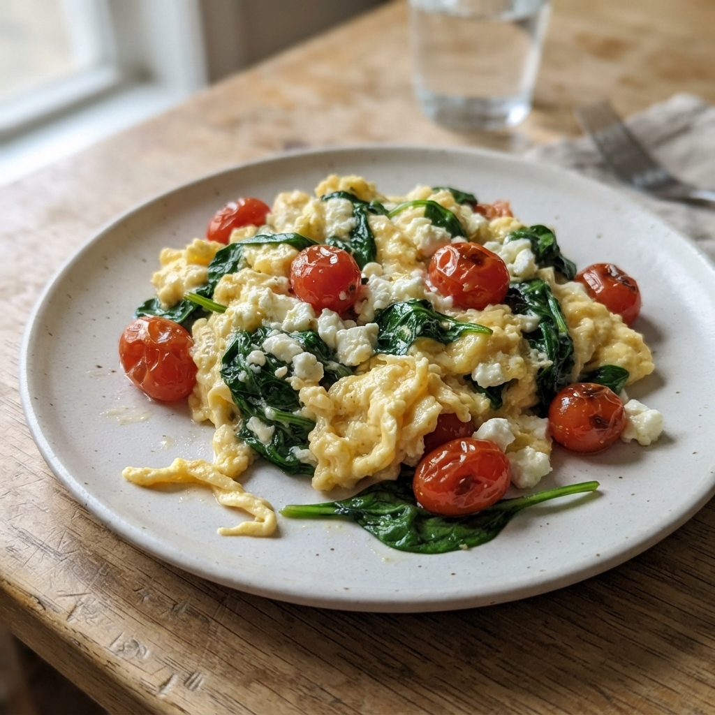 Quick Spinach and Feta Scrambled Egg Bowl