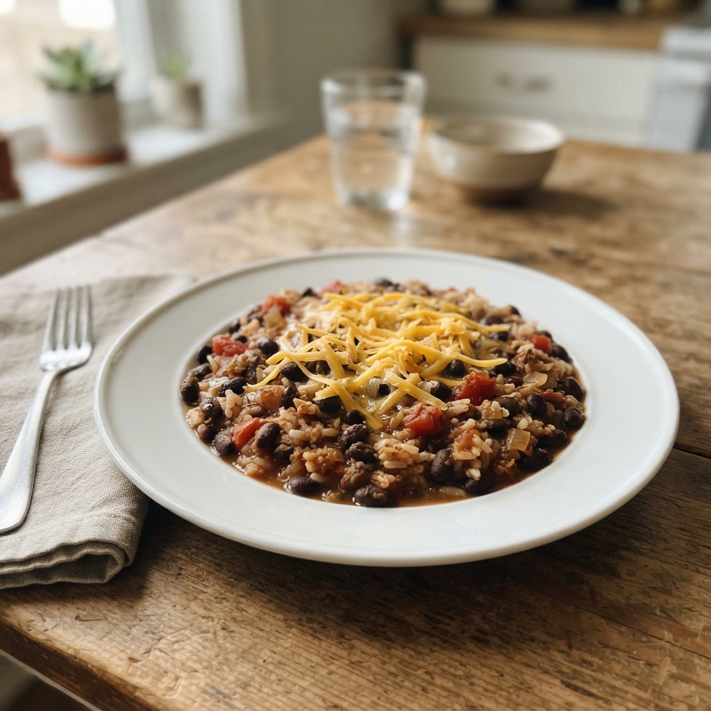 Quick Budget Bean and Rice Skillet
