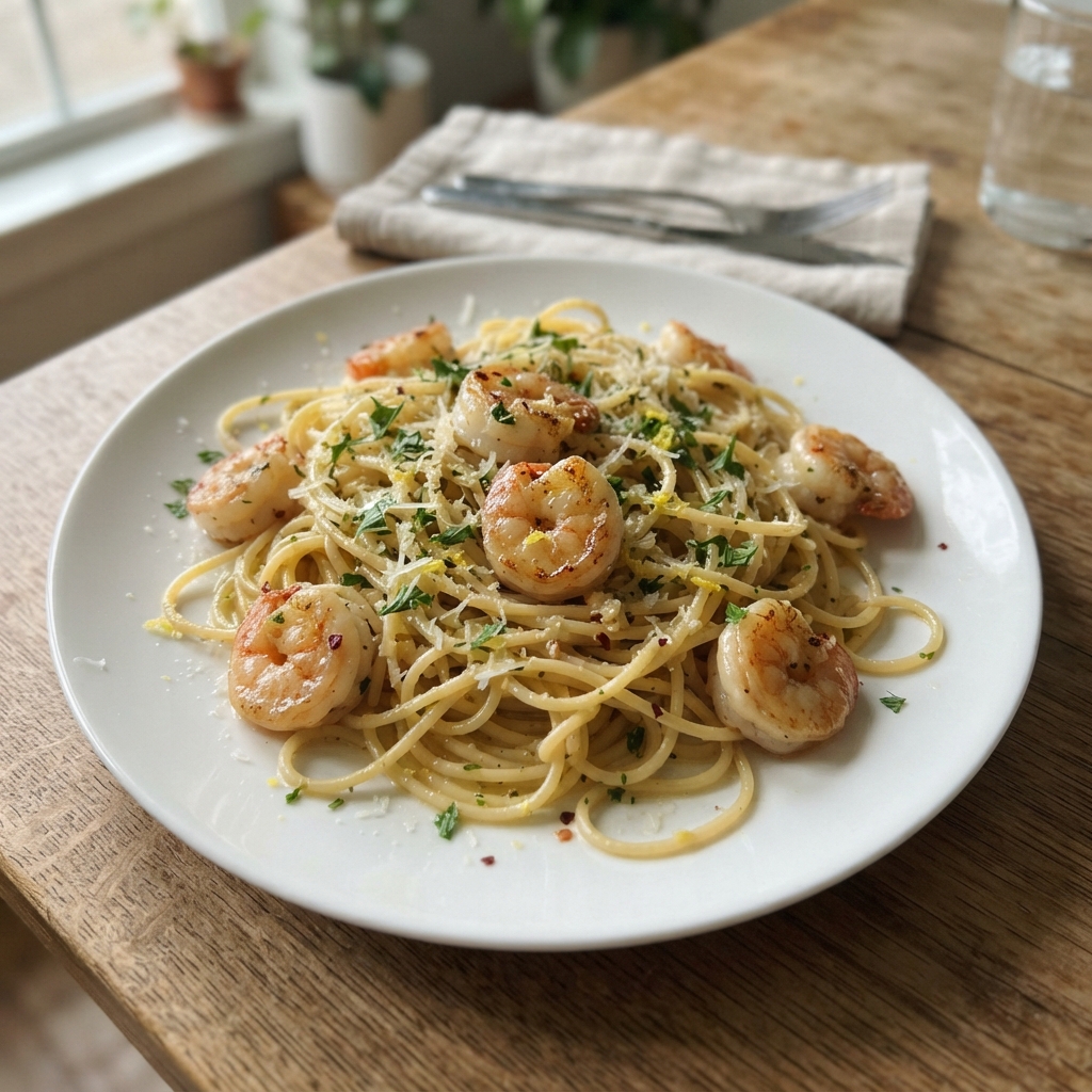 Quick Garlic Butter Shrimp Pasta