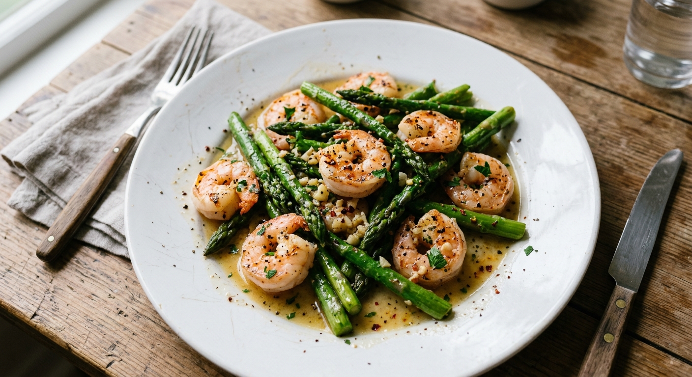 Lemon Garlic Butter Shrimp and Asparagus Skillet