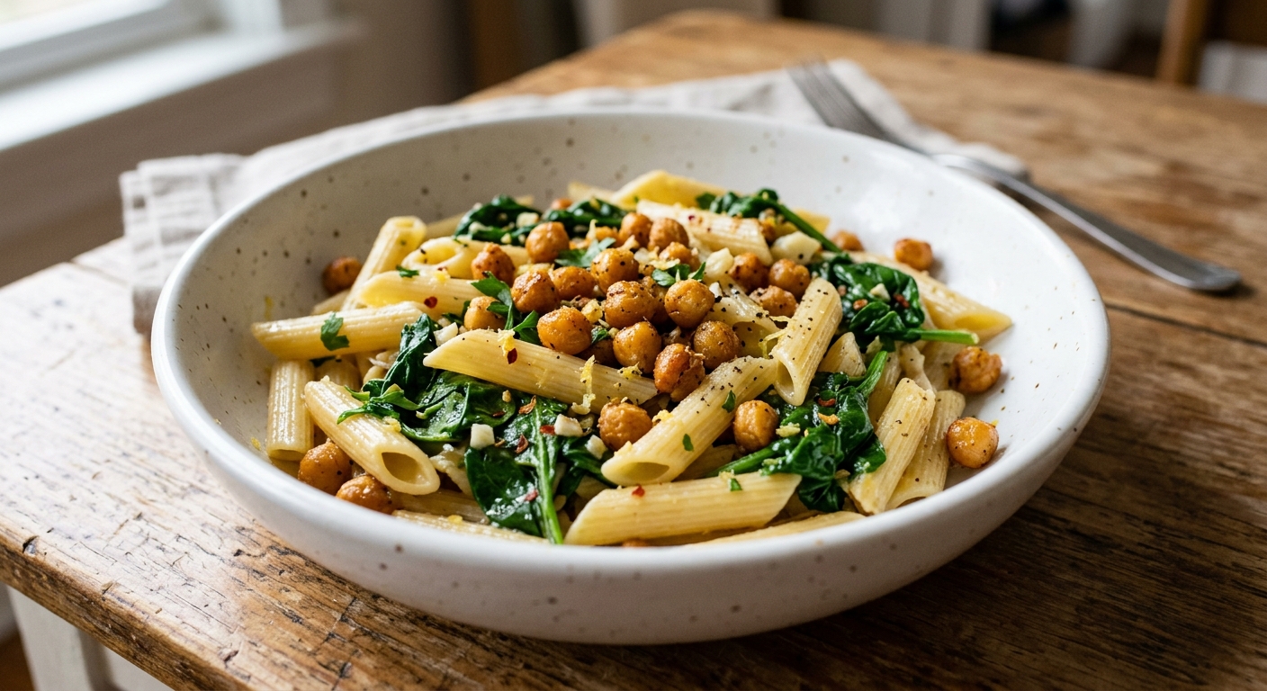One-Pan Lemon Garlic Chickpea Pasta