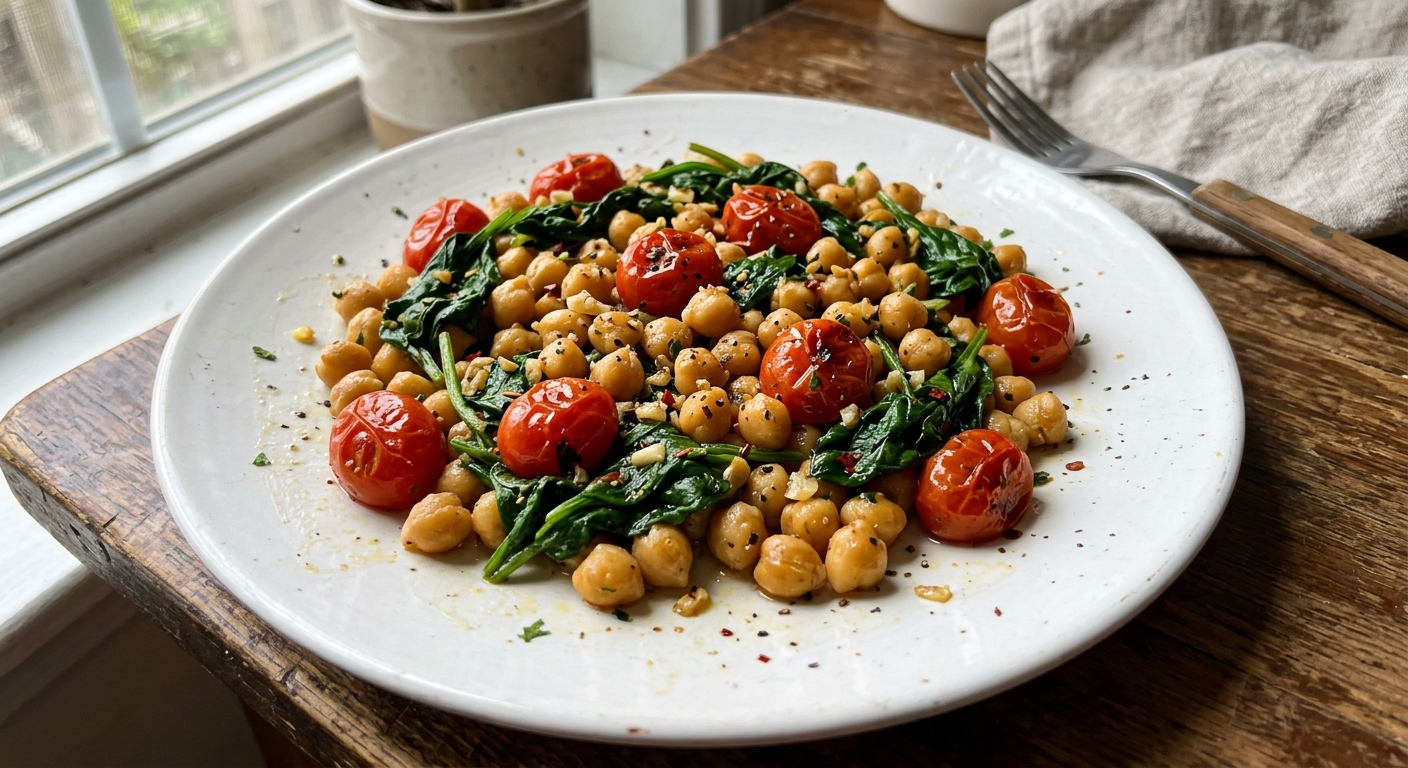 One-Pan Lemon Garlic Chickpea and Spinach Sauté