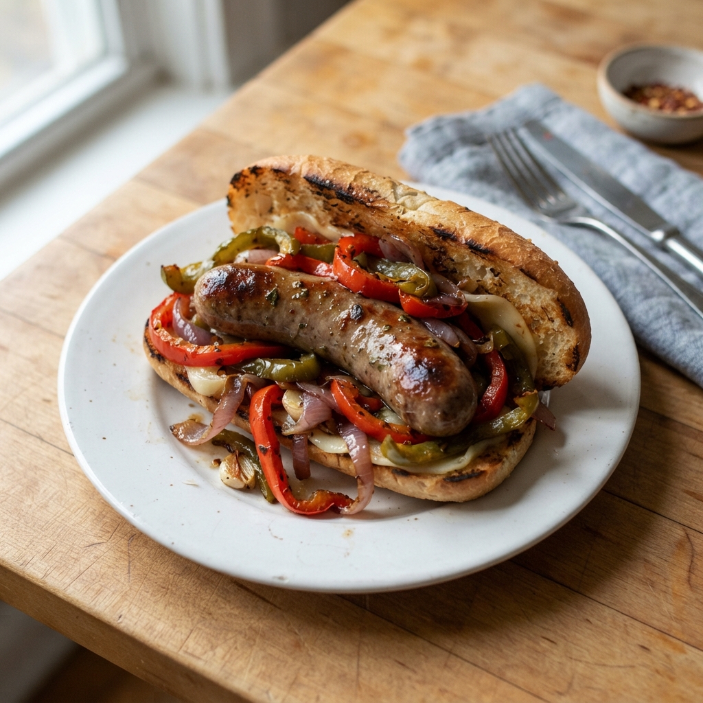 Sheet Pan Sausage and Pepper Hoagies