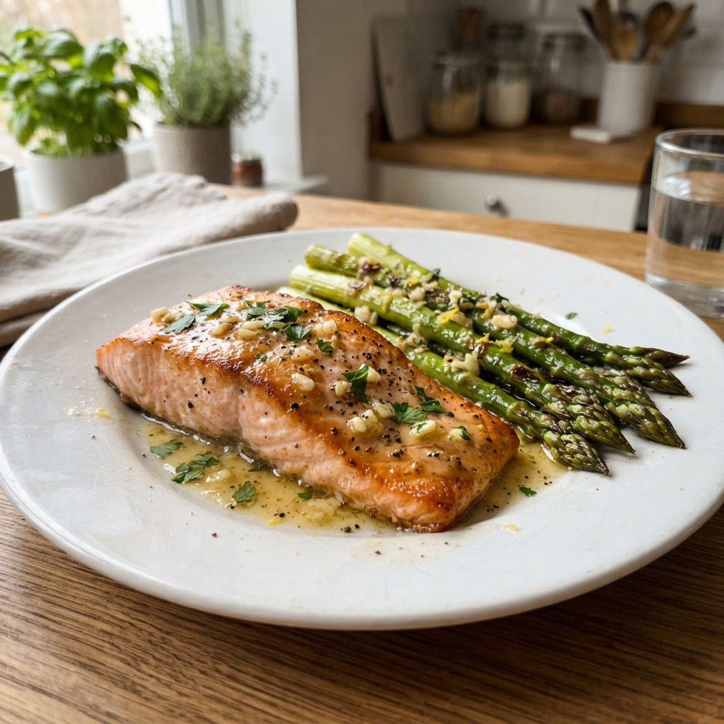 One-Pan Garlic Butter Lemon Salmon and Asparagus