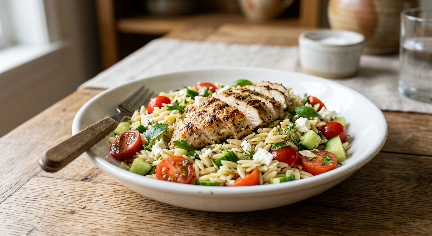 Zesty Summer Orzo Salad with Grilled Chicken