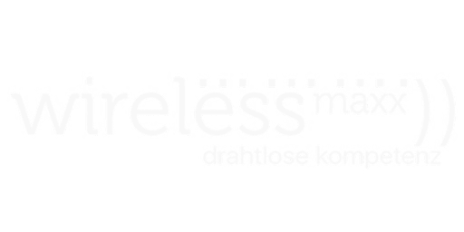 Logo for wireless maxx with the tagline "drahtlose kompetenz" and a signal wave icon