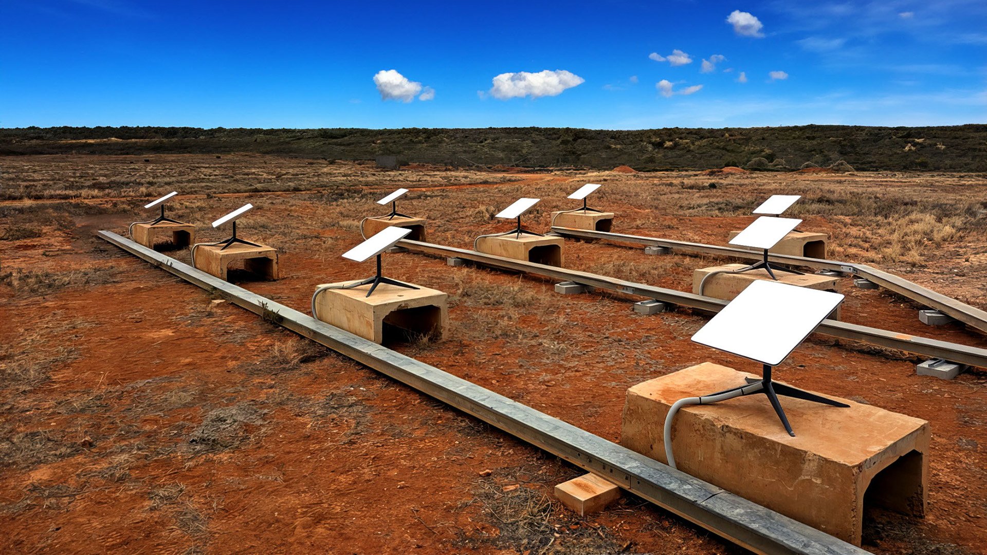 Eight Starlink terminals deployed at Heathgate Resources' mine site, bonded together to deliver satellite connectivity for mining sites.
