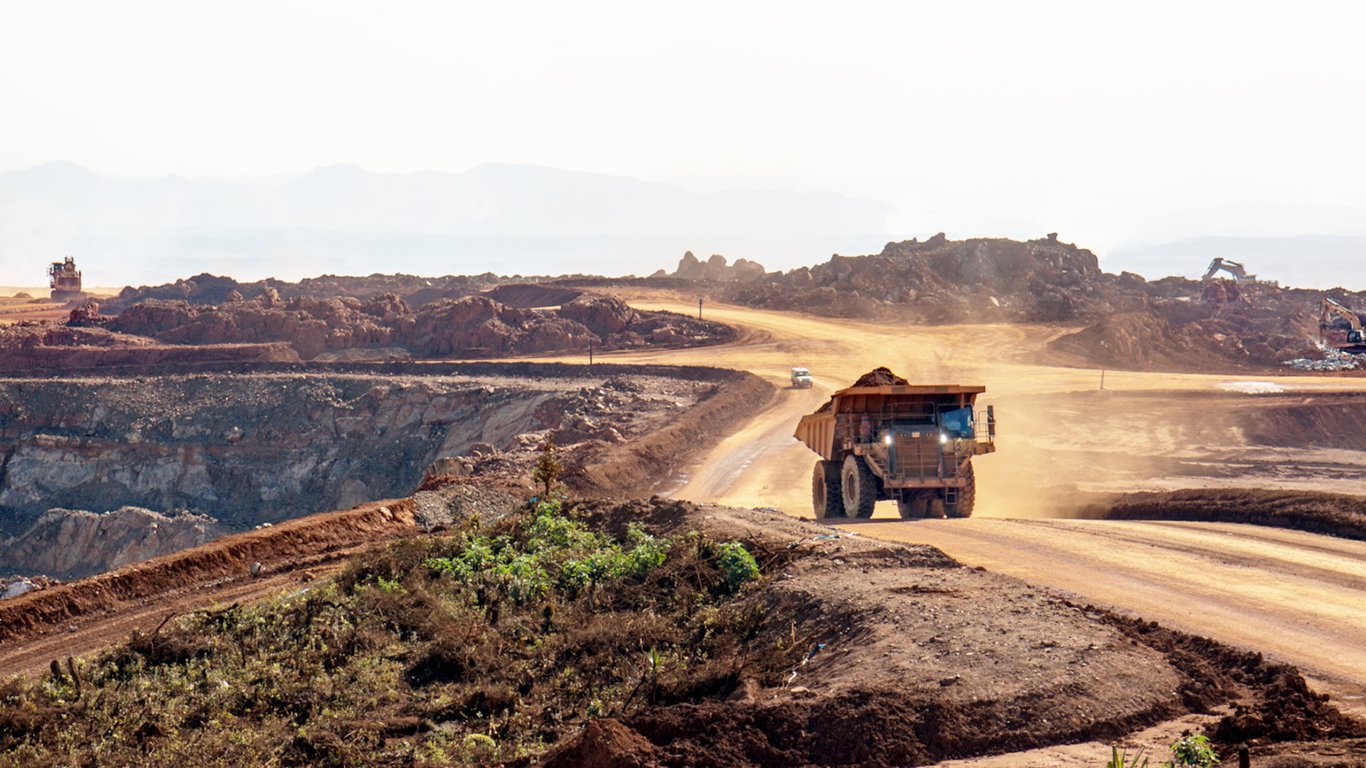 Mining haul truck at Heathgate Resources' remote uranium mine site in South Australia.