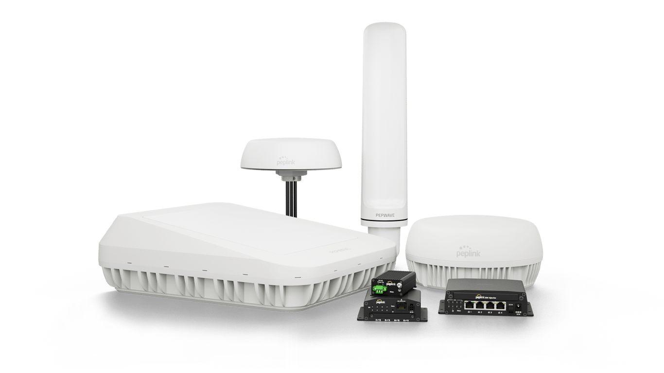 Peplink antenna and accessories lineup including outdoor antennas and networking accessories.