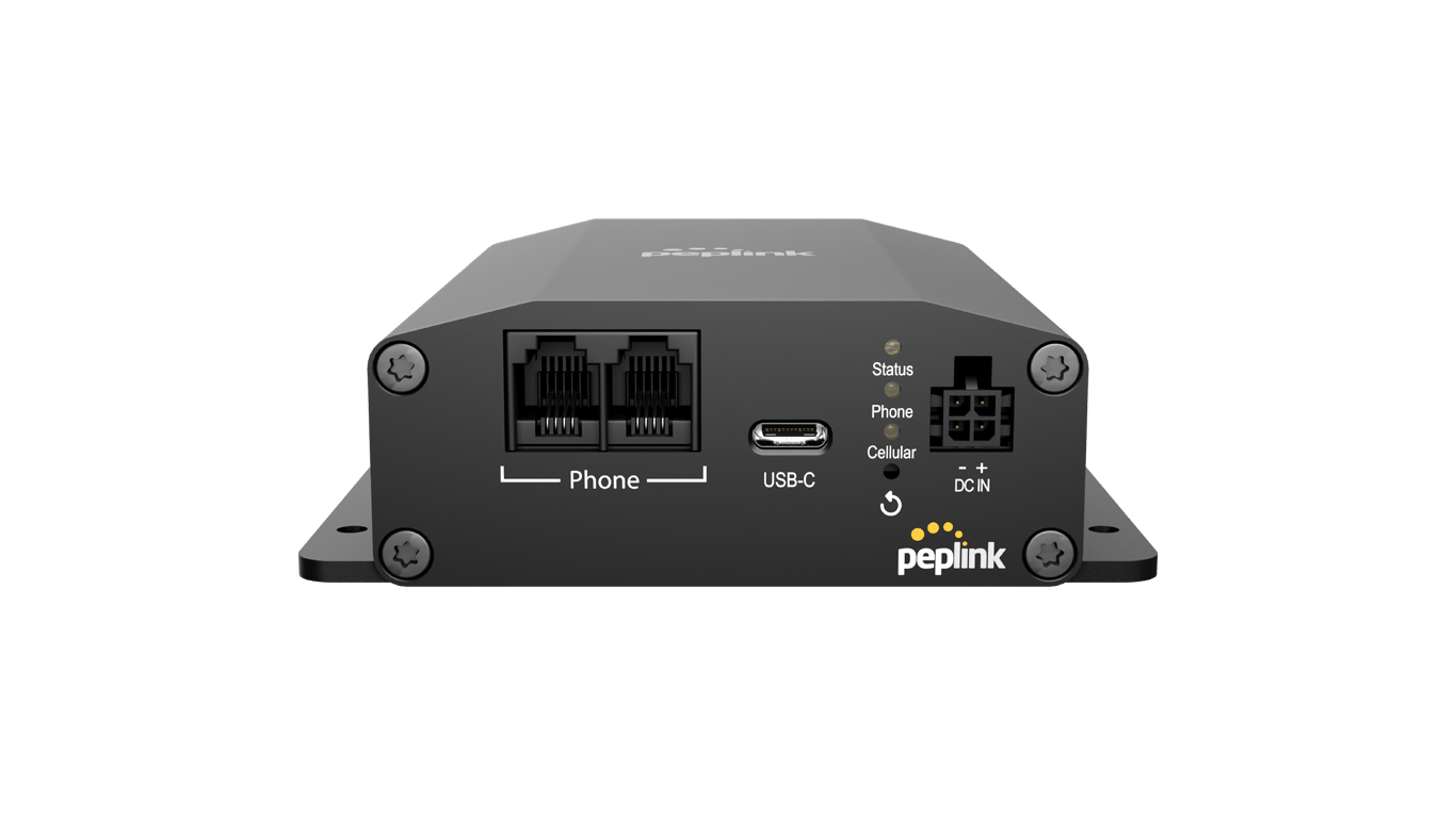 Front view of the Peplink POTS Adapter for converting landline telephone systems to VoLTE.