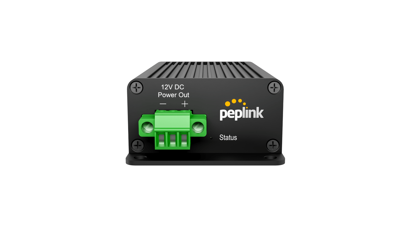 Front view of the Peplink Splitter MAX PoE splitter for power and data distribution.