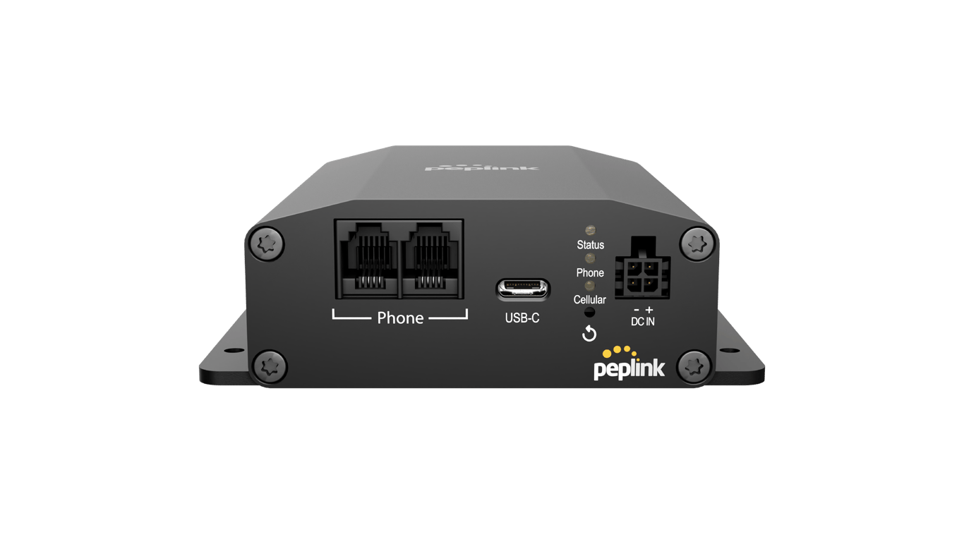 Front view of the Peplink POTS Adapter for converting landline telephone systems to VoLTE.