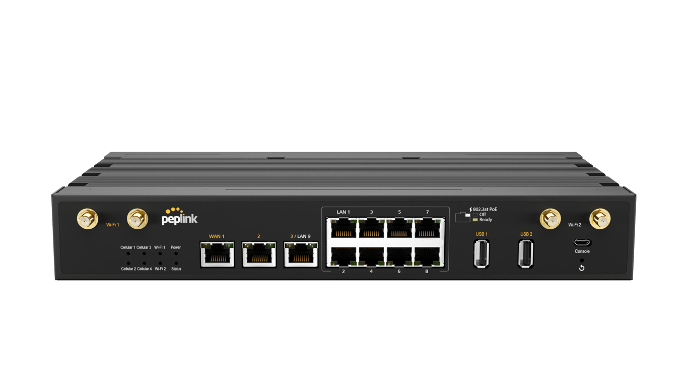 Front view of the Peplink MBX router.