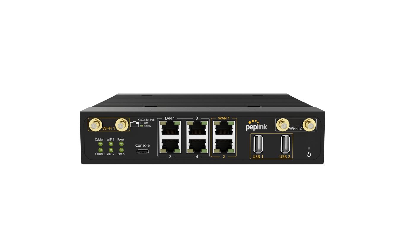 Front view of the Peplink MBX Mini router.