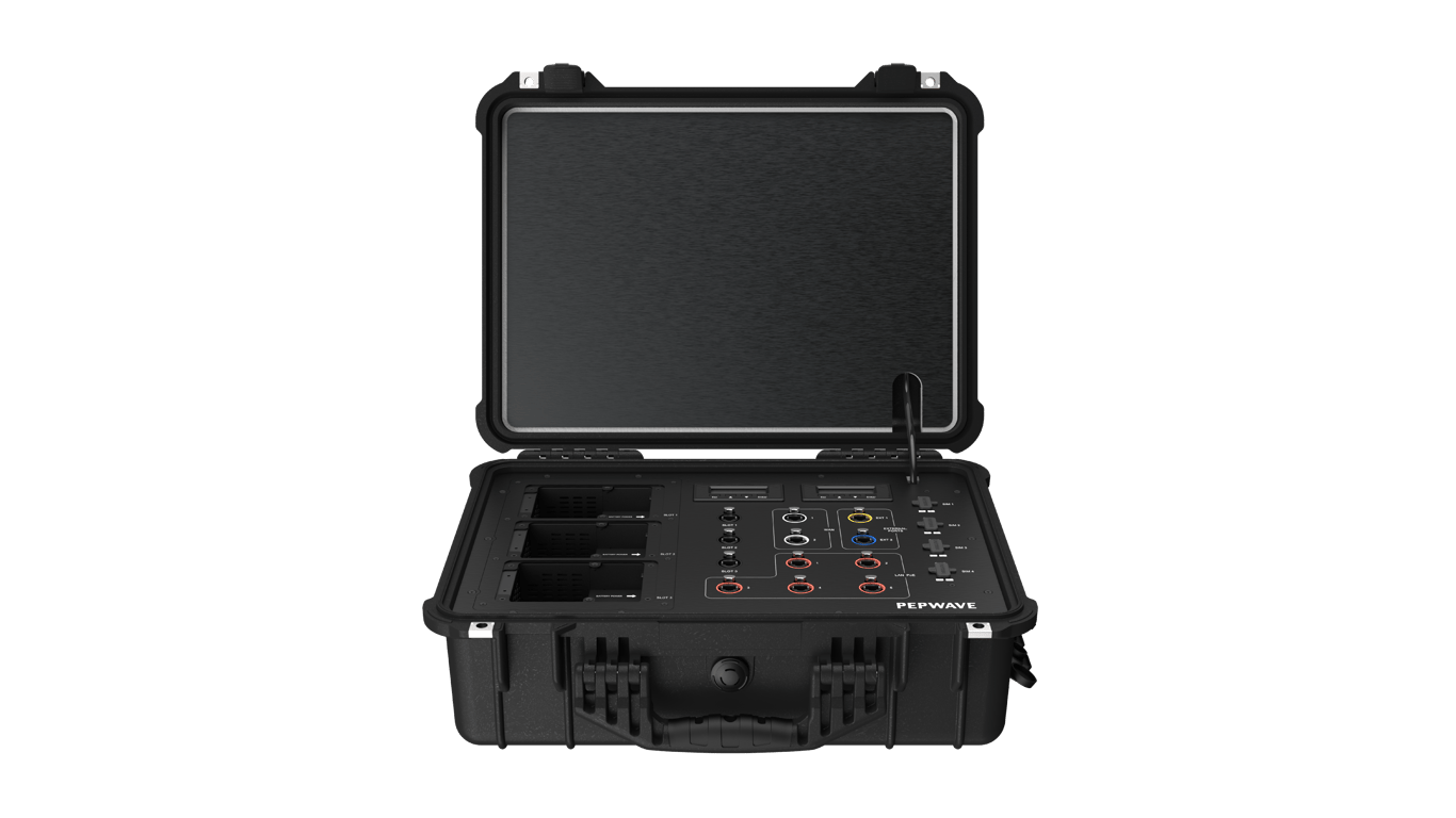 Peplink PDX rapid-deployment cellular router in open ruggedized carry case.