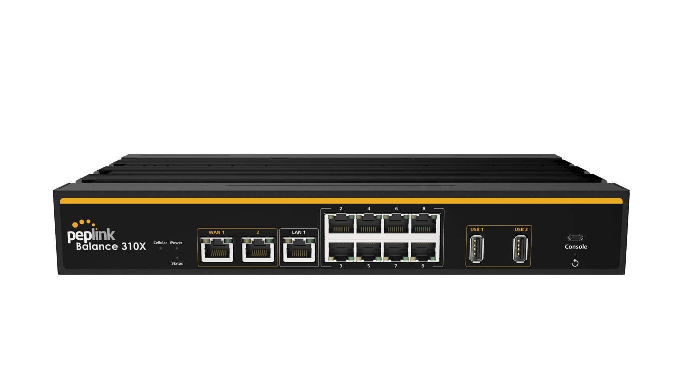 Front view of the Peplink Balance 310X router.