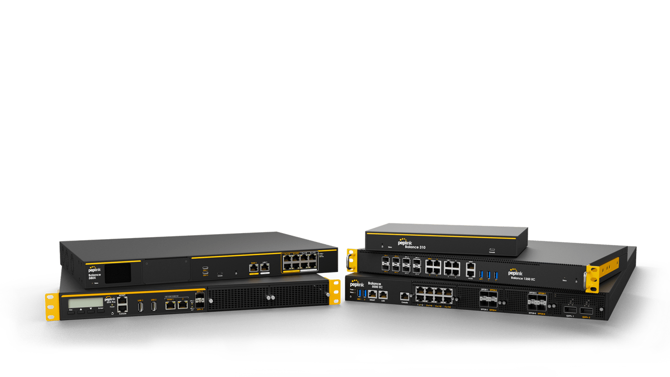 Peplink enterprise router lineup including Balance and SDX series models.