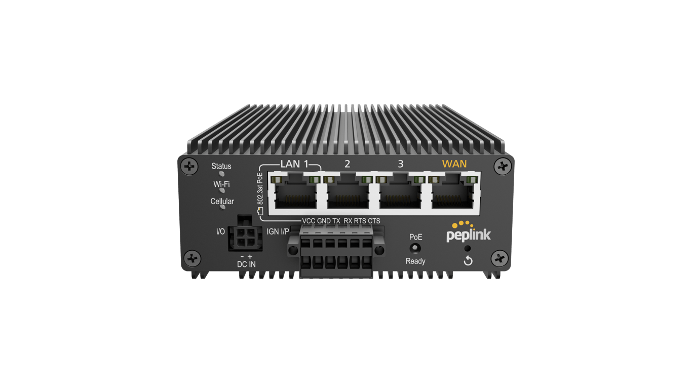 Front view of the Peplink MAX Transit Pro E router.