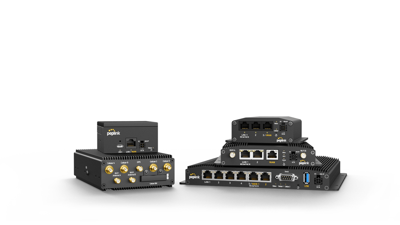 Peplink mobile router lineup including BR and Transit series models.