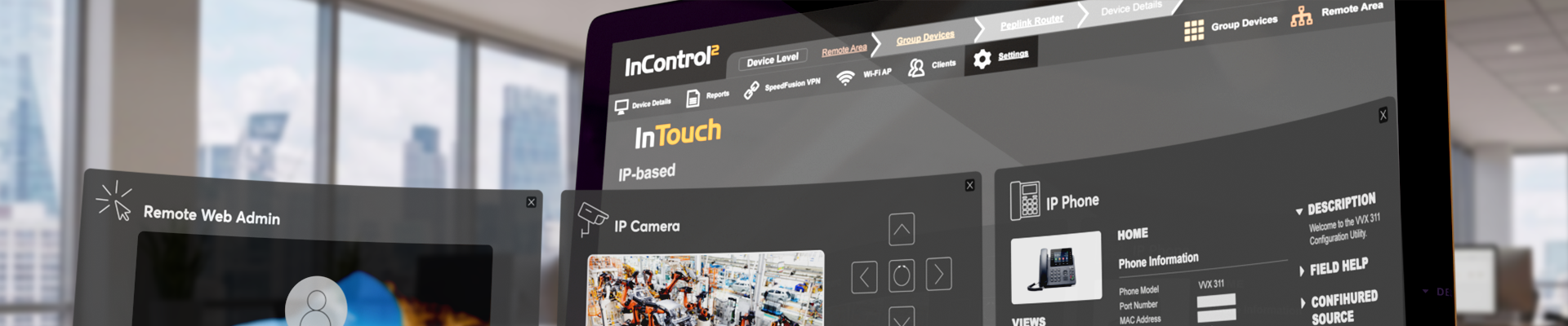Peplink InTouch dashboard showing remote access details for an IP phone connected through InControl 2.