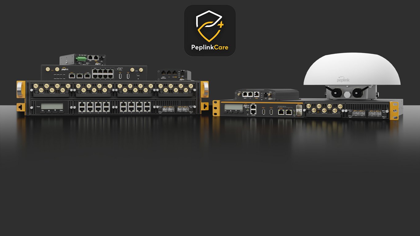 Peplink router and networking hardware lineup representing PeplinkCare subscription plans.