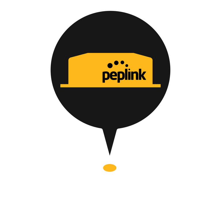 Icon of a location pin with the Peplink logo on a map, representing the real time device map.