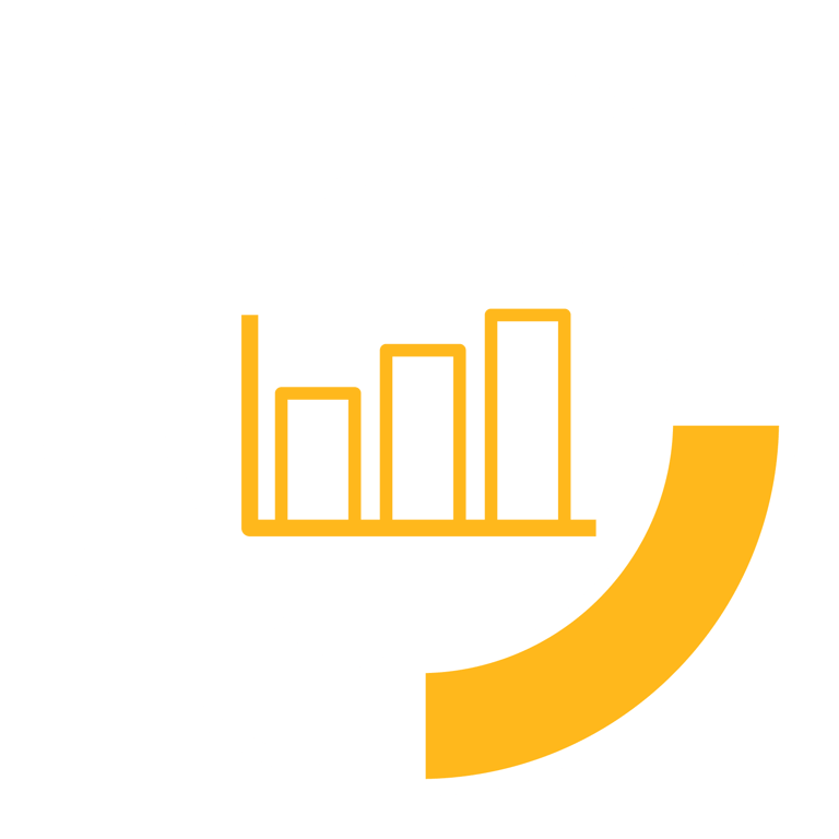Icon of a circular chart with bars, representing user statistics reporting.