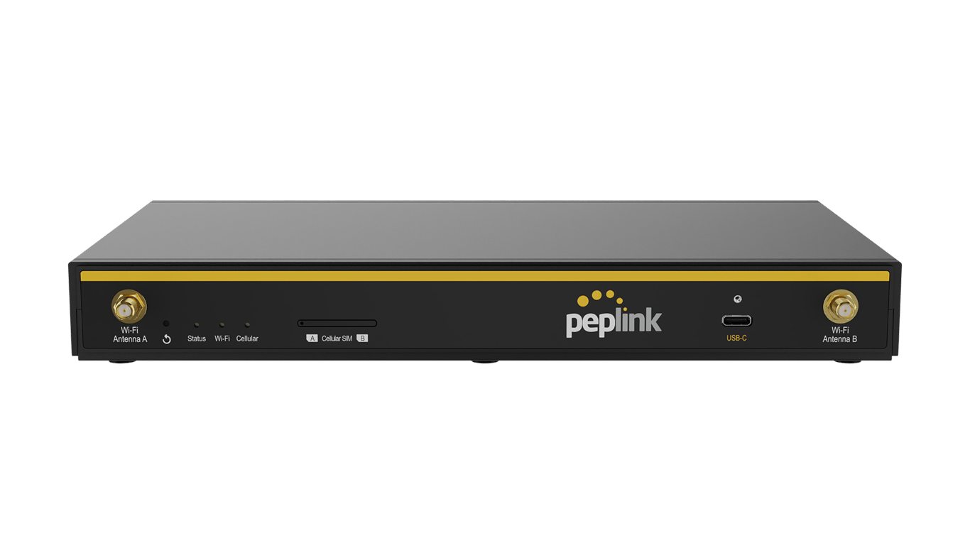 Front panel view of the Peplink B One 5G enterprise branch router.