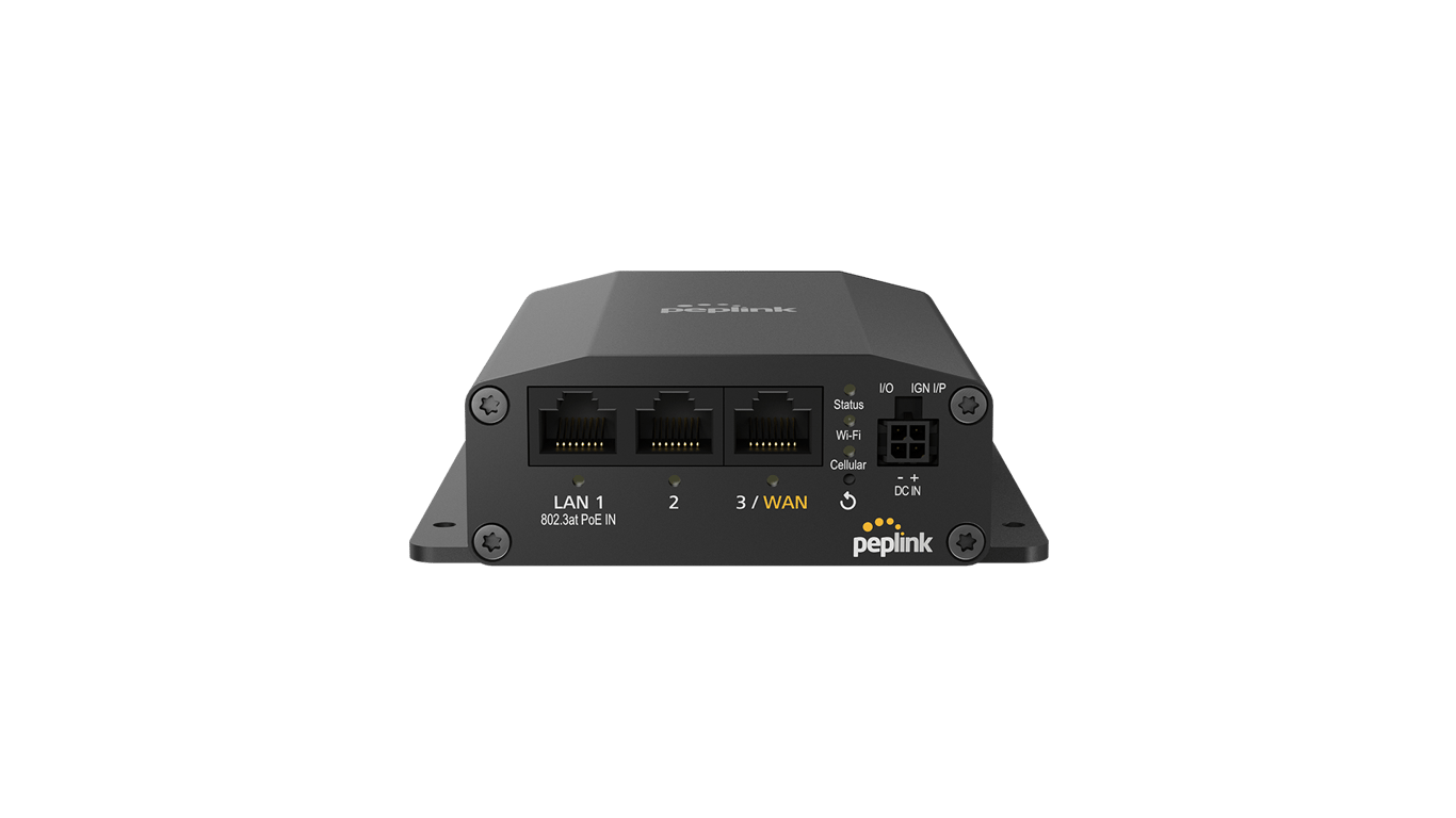Front angle view of the Peplink MAX BR1 Mini 5G router.