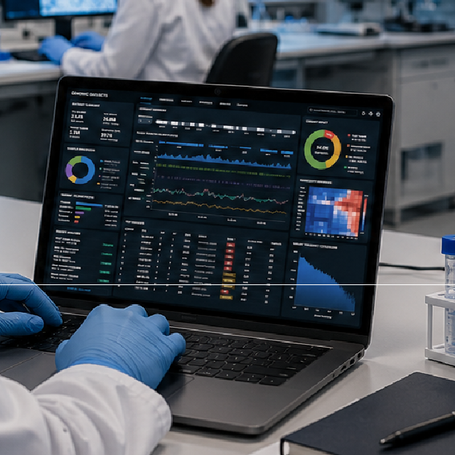 Genomic data uploads from DNA sequencing for analysis.