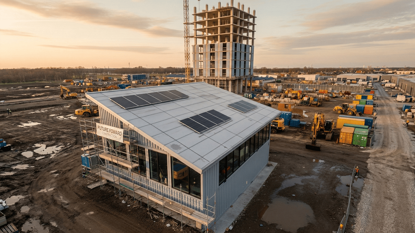 Aerial view of a remote construction site using Starlink and Peplink bonded connectivity for project operations.