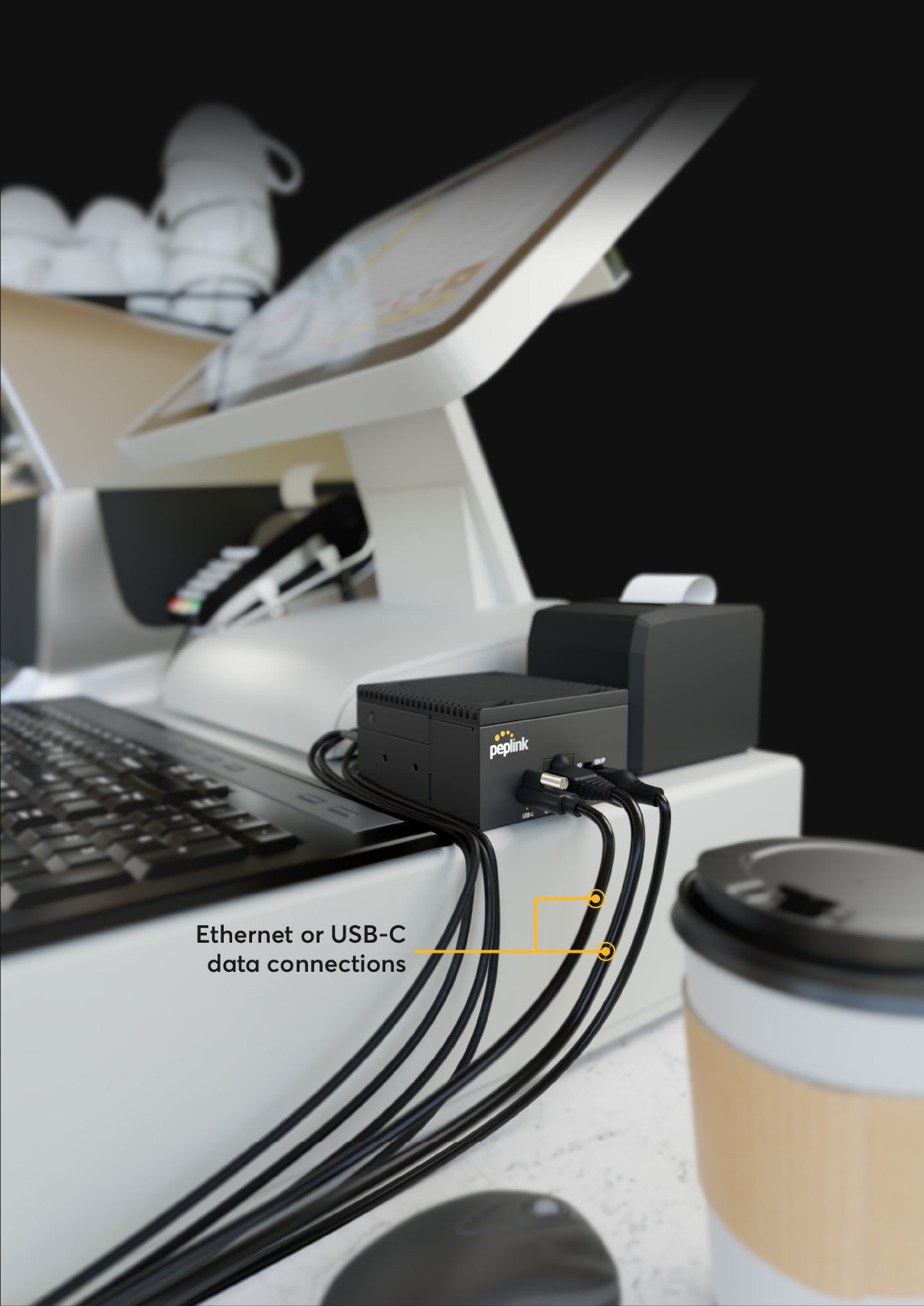 BR2 Micro setup at retail POS, showing it fits virtually anywhere