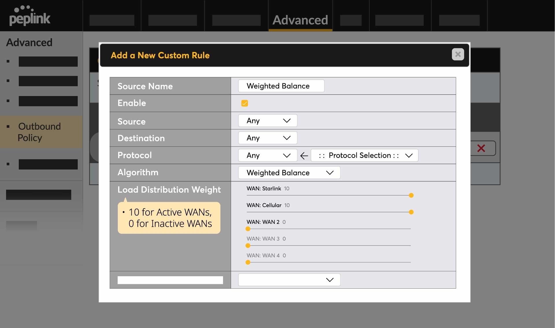 Weighted Balance Outbound Policy Setting