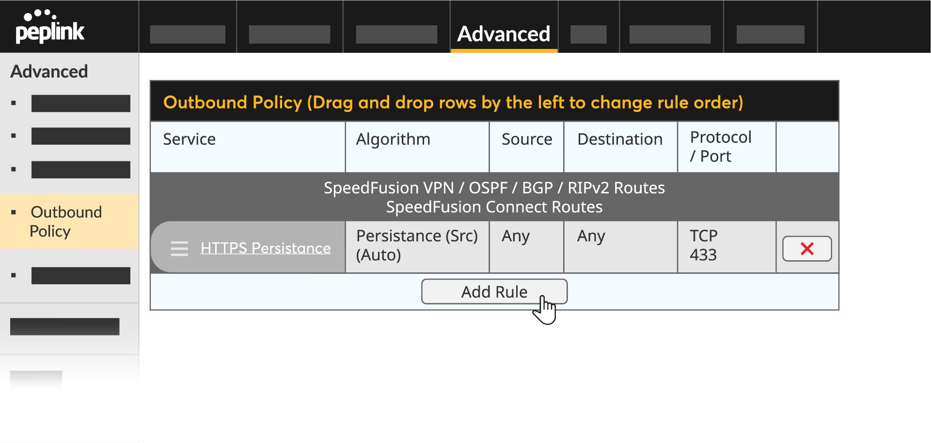 Add a new rule of Outbound Policy