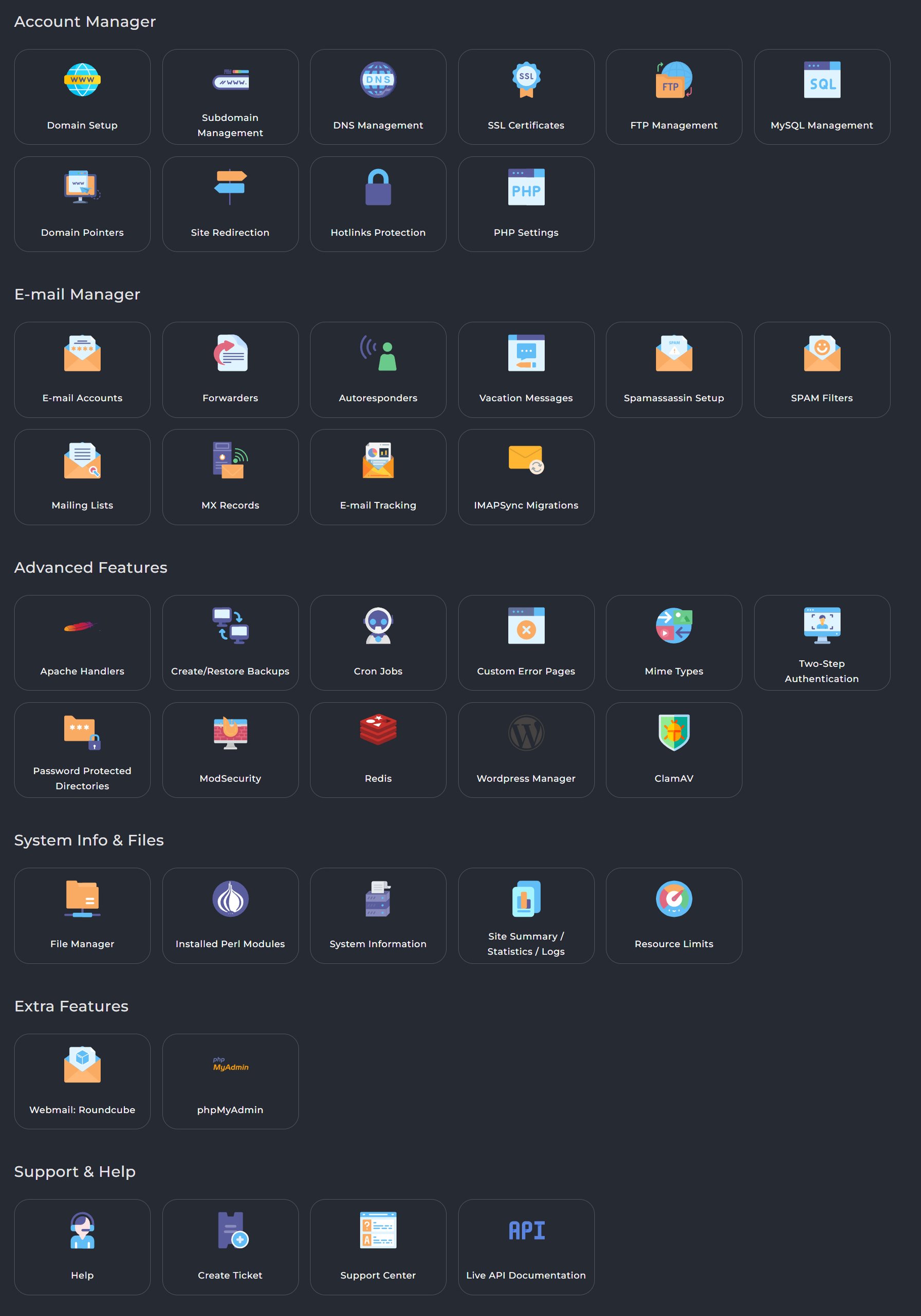 Shared hosting web management panel
