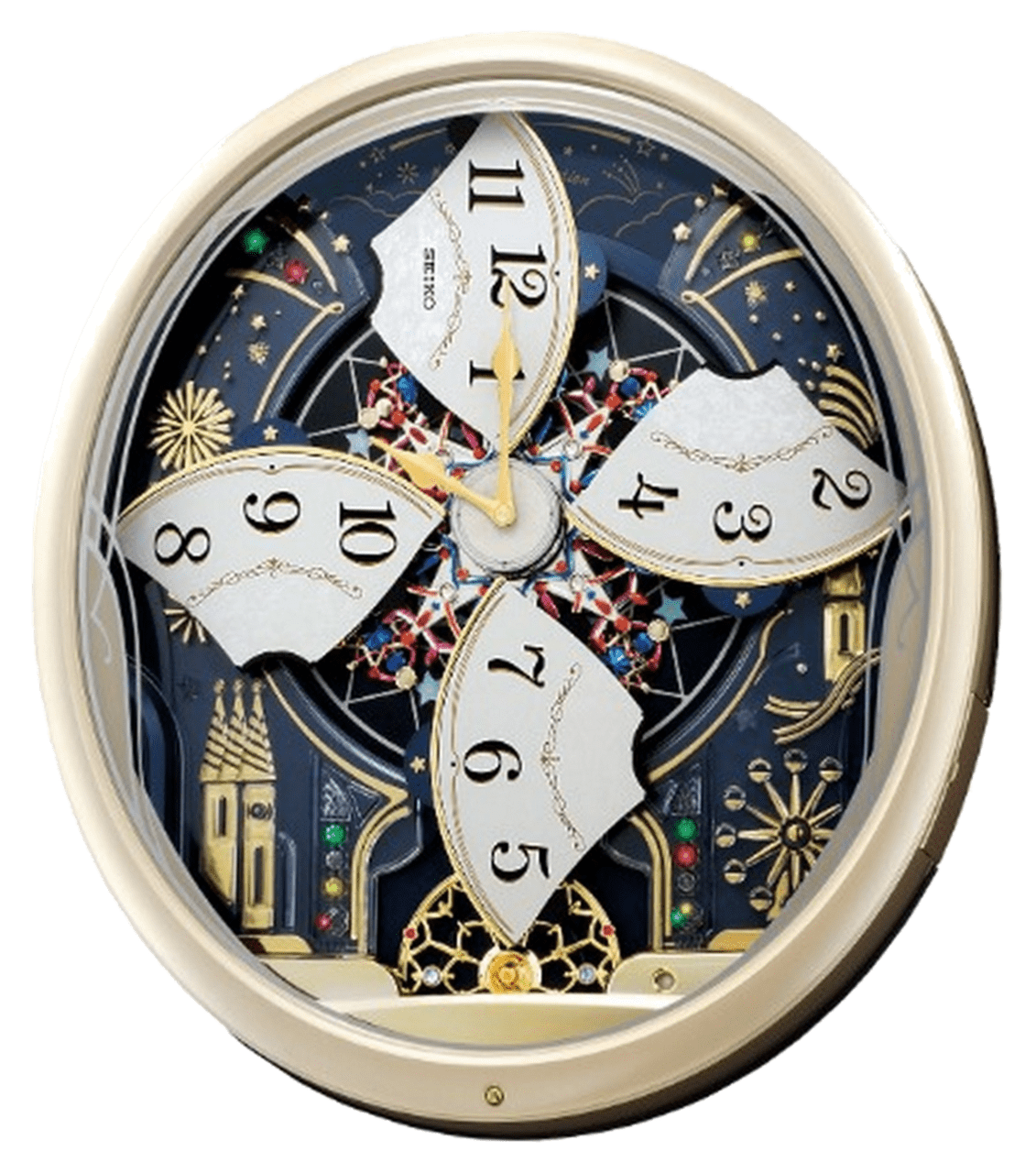 Seiko Wall Clock Starry Night Melodies in Motion Swarovski Crystal Silver QXM239SRH Royal Tempus