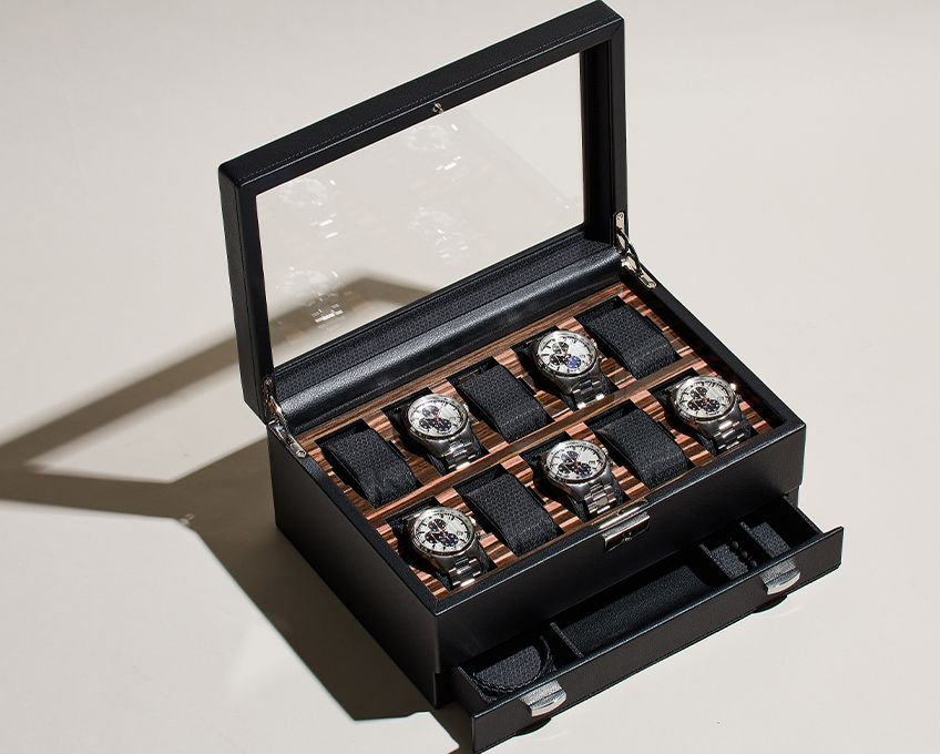 WOLF 10 Piece Watch Box with Drawer Roadster Black 477656