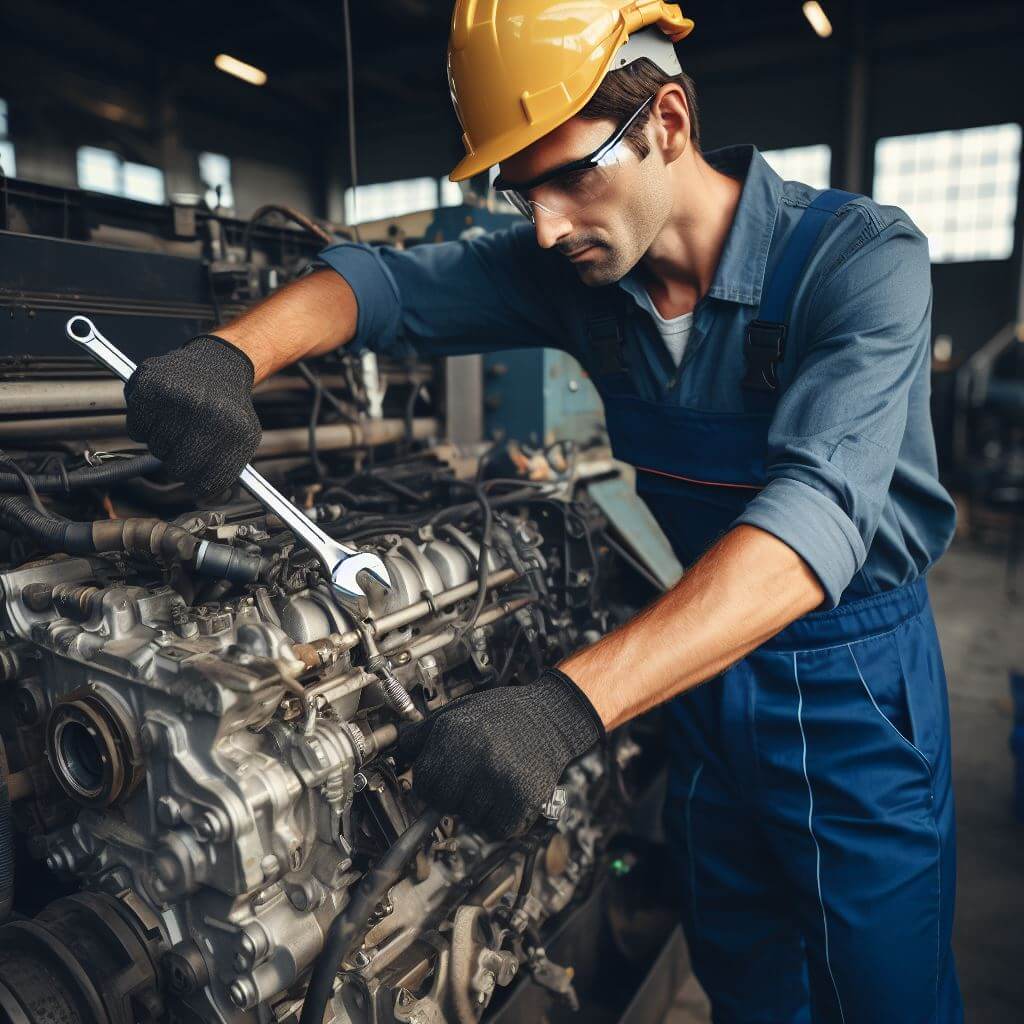 Technician performing generator maintenance