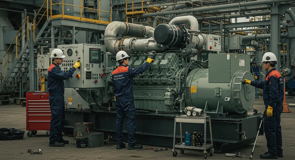 فني متخصص من سمارت تکنیکل سروسز يقوم صيانة جنريتر ديزل في موقع العميل بجدة