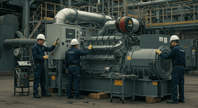 Technician performing maintenance on an industrial generator – Reliable generator maintenance companies for repair and installation services.