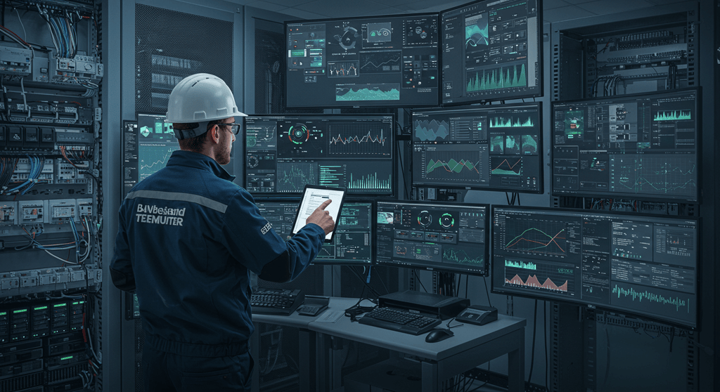 Professional BMS operator performing system maintenance and repair for an efficient building management system.