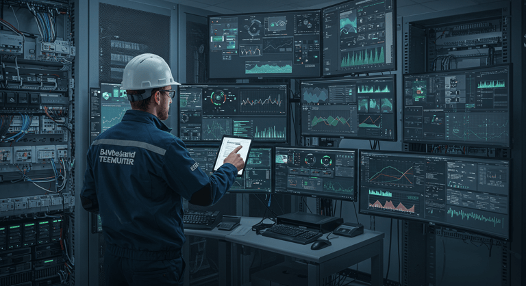 Professional BMS operator performing system maintenance and repair for an efficient building management system.