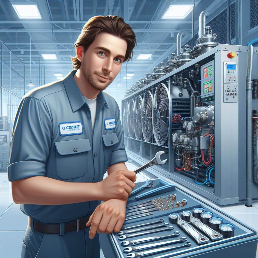 Skilled Chiller Technician at Work: Ensuring Efficient Cooling Solutions
