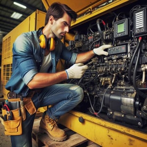 Technician repairing a generator with tools, showcasing professional generator repair services near you.