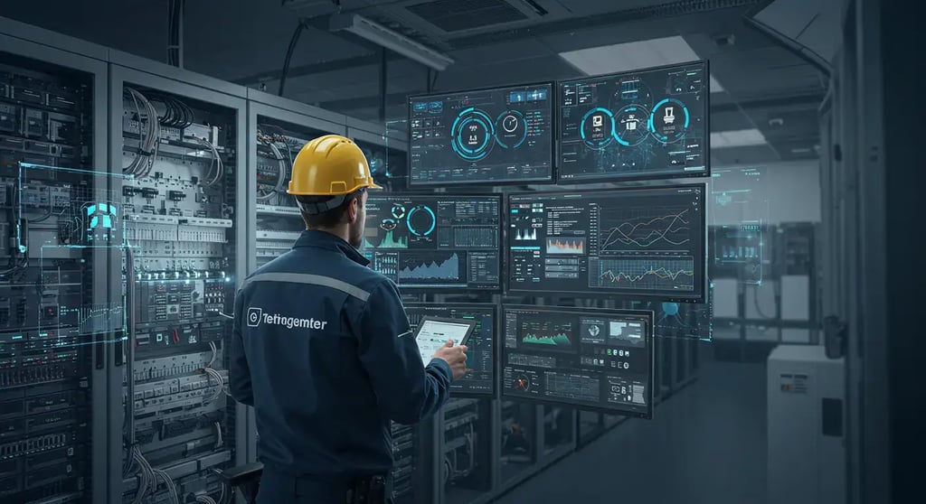 Modern Building Energy Management System Interface Showing Real-Time Energy Monitoring and HVAC Controls