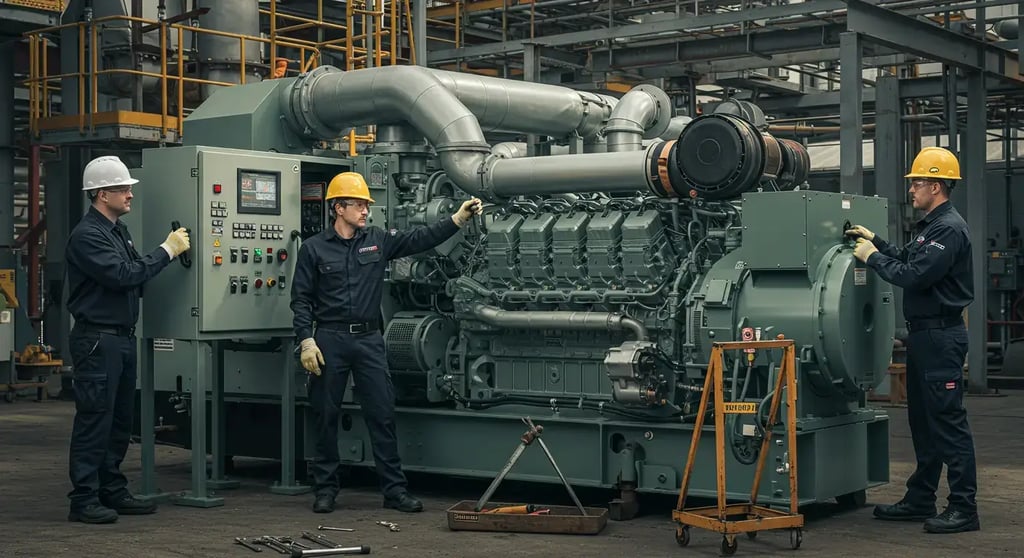 فني مولدات ديزل يقوم بصيانة مولد كهربائي داخل موقع صناعي في جدة